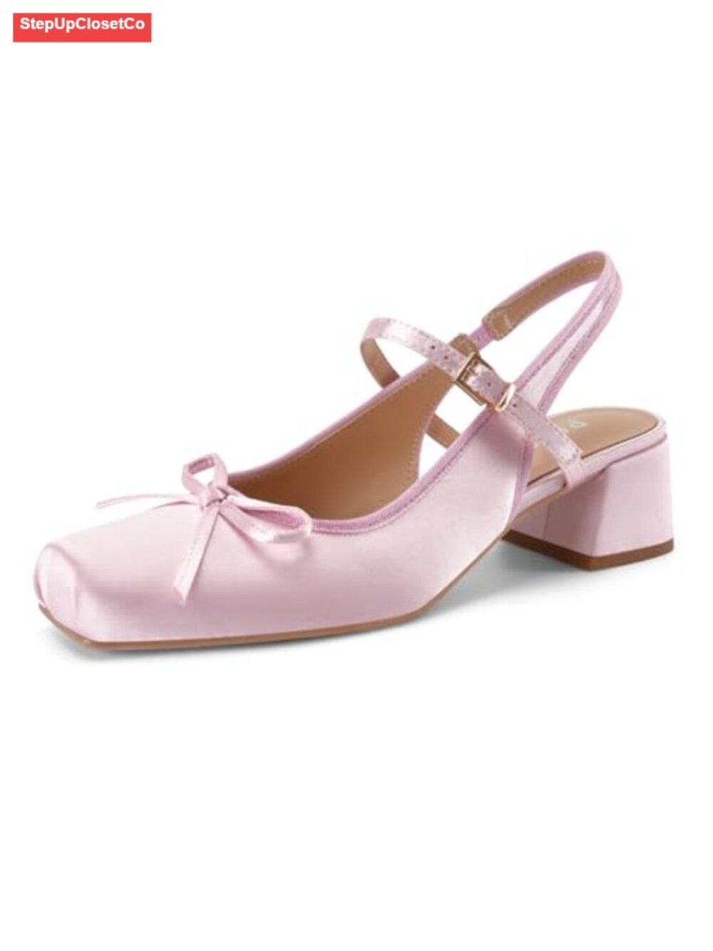 Pink Square Toe Slingback Heels Ballet Chunky Low Block Heel Pumps